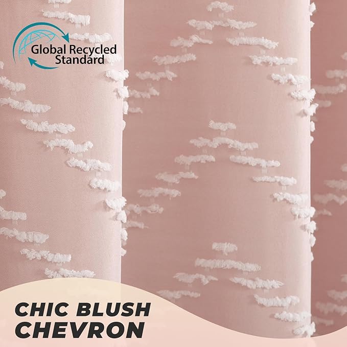 Extra Long Blush Pink Boho Shower Curtain Cute Shower Curtain Textured Tufted Chevron Striped Minimalist 72 x 96 Bathroom Shower Curtains