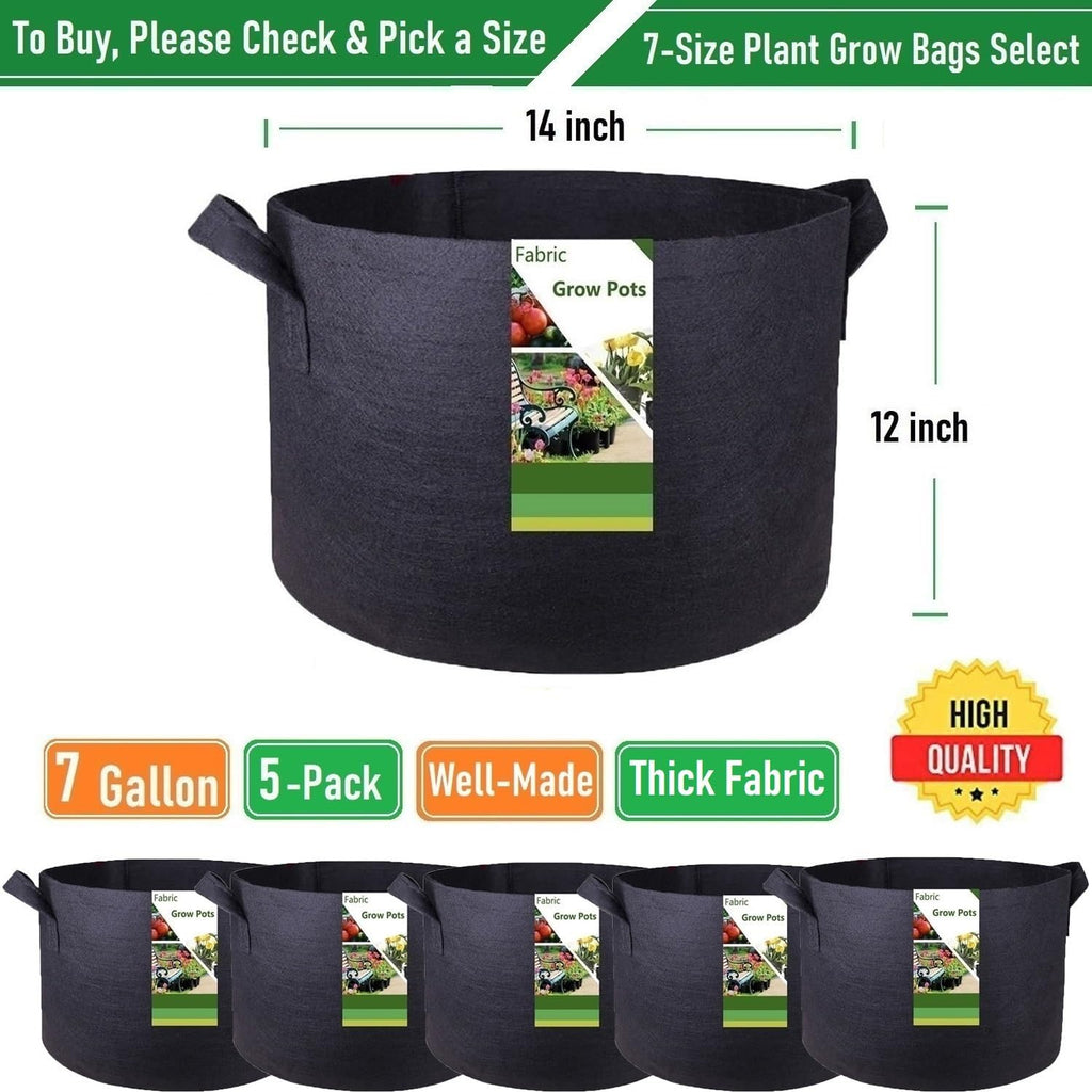 5-Pack 7 Gallon Plant Grow Bags (14x12 inch) Thickened Garden Bags Fabric Plant Pots for Tomato,Potato Planter Bag,Herbs Veggies Planters,Flower Pot,Garden Pot,Barrel Planter,Plant Container W/ Gloves