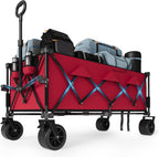 52" Foldable Wagon for Beach with 460LBS Weight Capacity, Heavy Duty 350L Extra Large Collapsible Foldable Wagon for Camping, All Terrain Beach Wagons Extended with Cup Holders for Sand