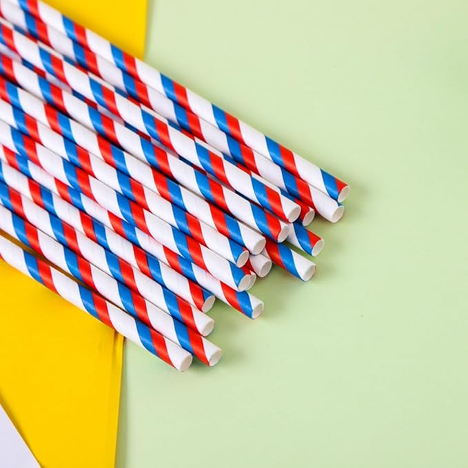 200Pcs Independence Day Paper Straws, American Flag Star Stripe Red White and Blue Drinking Straws for Memorial Day, Election Day, 4th of July Independence Day Party Supplies Decorations