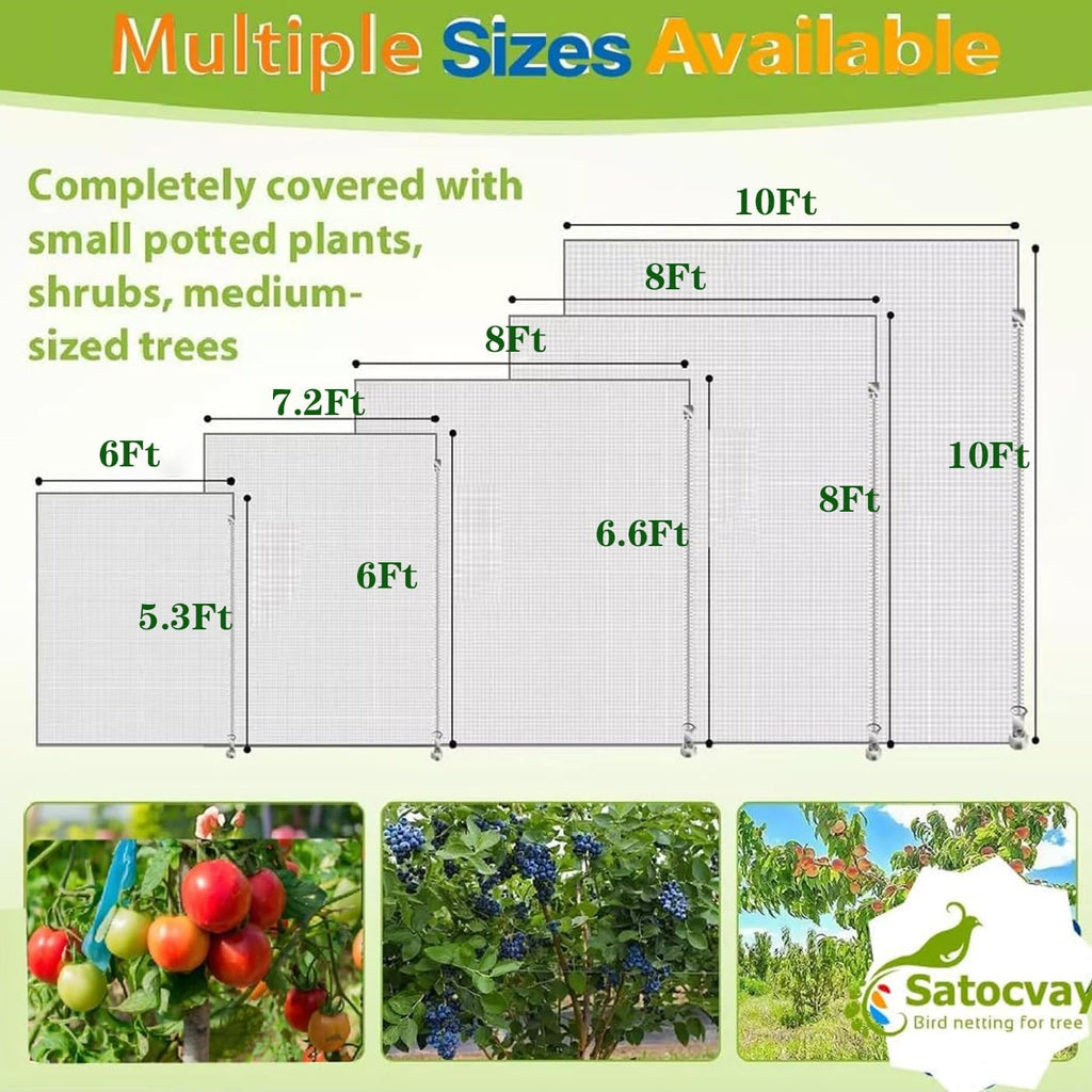 Fruit Tree Netting with Drawstring & Zipper 3 Pcs (6x7.2 FT), Bird Netting for Blueberry Bushes