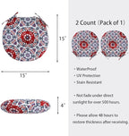 Bistro Chair Cushions 15 inch,Set of 2,Tufted Round Chair Cushions with Ties,15"x15"x4",Water Resistant Round Seat Cushion for Barstool Chairs,Patio Garden Kitchen Outdoor Furniture(Red Medal)