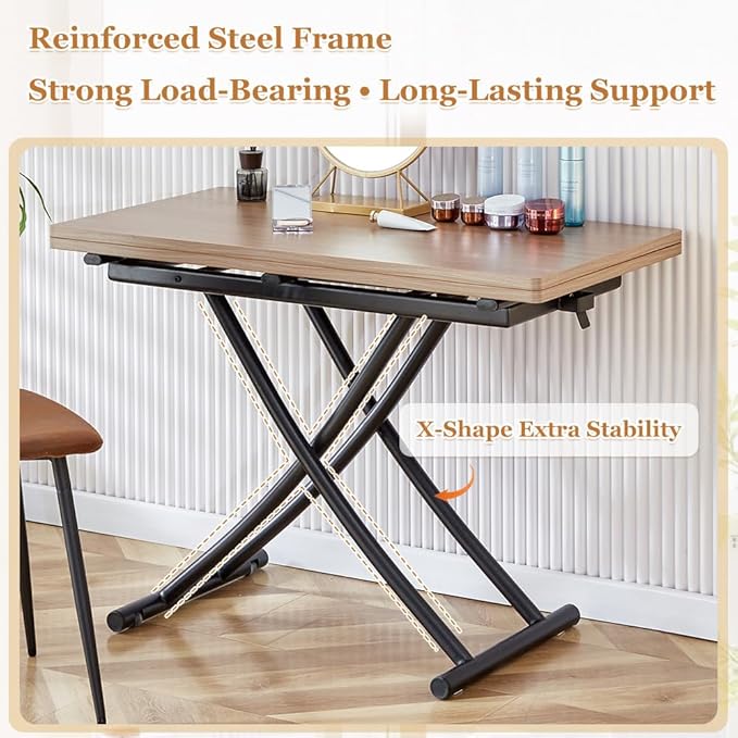 4 in 1 Folding Dining Table with Adjustable Lift Top & Wheels, Multi-Function Coffee Table to Dining Table for Apartments, Kitchens, Living Rooms, Scratch-Resistant & Easy Assembly