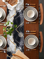 Black White Marble Cotton Linen Table Runner for Dining Kitchen, Wedding Outdoor Party Tablerunners Decoration, Nature Marble Crack Modern Art Dresser Scarf Coffee Tablecloth Runners 13x108 Inches