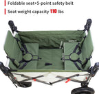 Foldable Wagon with Canopy - Collapsible Utility Cart with 2 Seats & Belts, Adjustable Handle, Expandable Front for Camping, Picnic, Shopping (Beige/Green)