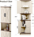 68.5" Tall Farmhouse Corner Cabinet with 4 Doors and 5 Storage Shelves, Farmhouse Storage Cabinet with Barn Door Design, Home Space Saver for Living Room, Kitchen