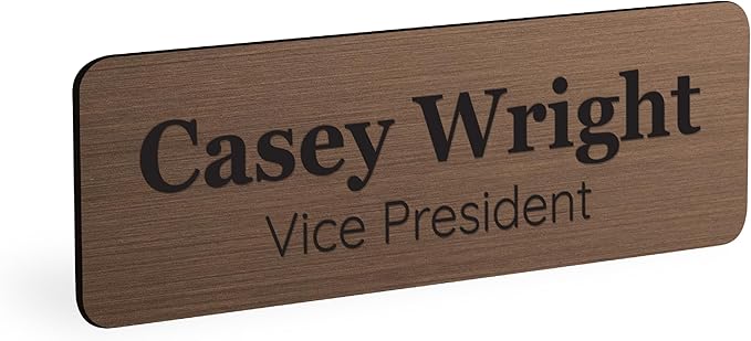 ExcelMark Custom Name Tag - Engraved Name Badge with Pin or Magnetic Backing, 16 Colors, 6 Fonts, and 2 Sizes to Choose from (Bronze w/Black Letters, 1"x 3")