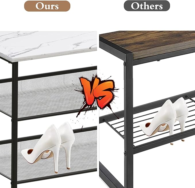 Garden 4 you 4 Tiers White Marble Shoe Rack,Freestanding Organizer Multi-Purpose Adjustable Flat and Slant Storage Rack Shoe Shelf, High Heels Potted Plant for Entryway Hallway Living Room Closet
