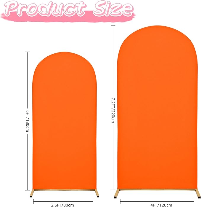 Wedding Arch Covers Arch Backdrop Cover Arch Stand Covers 7.2FT 6FT Set of 2 Arch Cover Spandex Fabric Stretchy Backdrop for Wedding Birthday Party Decoration Baby Shower (Candy Orange)