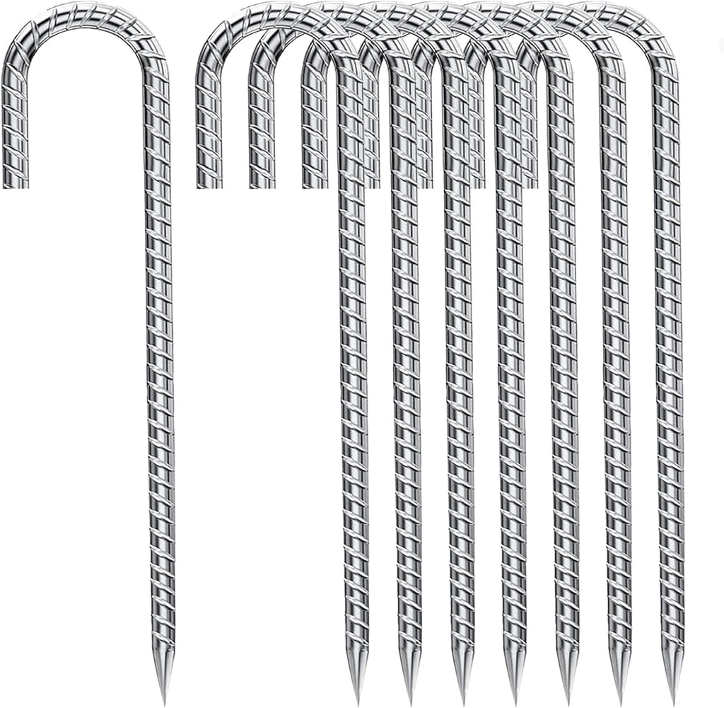 J-Hook-Rebar-Stakes-12 Inch, Ground Stakes Heavy Duty Rebar Stakes for Camping 8pcs Rebar Stakes Rust Proof Coated Metal for Flower Gardens Dog Fence Camping Tents Chicken Coop