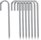 J-Hook-Rebar-Stakes-12 Inch, Ground Stakes Heavy Duty Rebar Stakes for Camping 8pcs Rebar Stakes Rust Proof Coated Metal for Flower Gardens Dog Fence Camping Tents Chicken Coop