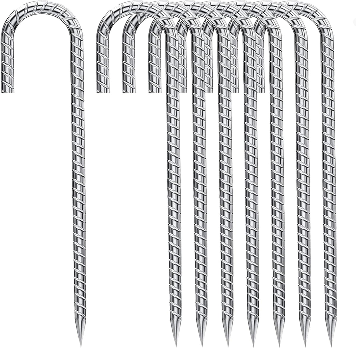 J-Hook-Rebar-Stakes-12 Inch, Ground Stakes Heavy Duty Rebar Stakes for Camping 8pcs Rebar Stakes Rust Proof Coated Metal for Flower Gardens Dog Fence Camping Tents Chicken Coop