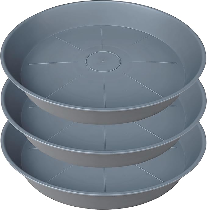 3 Pack of 20 22 inch Plant Saucer (19.2 Inch Base), 3.6" Depth Tray, Large Deep Garden Plastic Flower Planter Plant Trays for Indoors Outdoor Bath Bath (22", Gray)