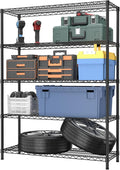 5 Tier Adjustable Storage Shelves Heavy Duty Metal Utility Shelf 1750LBS Capacity Wire Shelving Unit Organizer Rack for Home Kitchen Garage Pantry Room 18" D x 46" W x 77" H Black