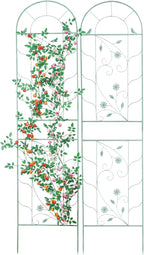 Sungmor Large Metal Garden Trellises for Climbing Plants - 82.5 Inch Tall & 2PC Green Pack - Beautiful Retro Style Metal Fence Trellis - Gardening Vines Plant Support for Flower Rose Climbing