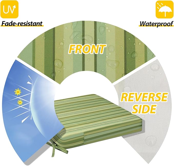 AAAAAcessories Outdoor Seat Cushions for Chairs, Waterproof, Fade-Resistant, 21" x 21" x 3", Patio Furniture Replacement Cushions, Set of 2, Mossy Forest Stripe