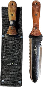 Garden Guru Hori Hori Gardening Knife for Weeding Digging & Cultivating - Stainless Steel Full Tang Blade, Walnut Wood Handle, Marks for Measuring Planting Depth, with Nylon Sheath - 1 Case (30 Pcs)