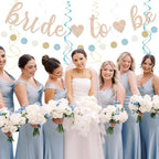 Light-Dusty Blue Beige-Champagne Bridal-Shower Party-Decorations - 31pcs Bride To Be Banner,Boho Neutral Bachelorette Paper Lanterns,Wedding Garland,Tissue Pom Poms Flower Fan Decor Supplies Burgleda