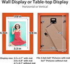 KINLINK 5x7 Picture Frame Orange, Solid Wood Frames with Acrylic Plexiglass for 3.5x5/4x6 with Mat or 5x7 without Mat, Tabletop and Wall Display Photo Frame, Set of 4
