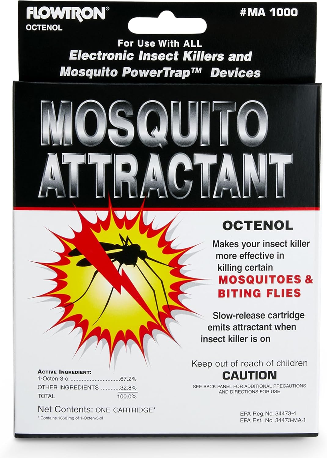 Flowtron MA-1000 Octenol Mosquito Attractant Cartridge, Compatible with BK-15, BK-40, BK-80, MC-9000, FC-8800-3 Pack