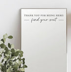 Seating Chart Sign, Wedding Mirror Decal, Thank You for Being Here Find Your Seat, Wedding Seating Chart Header Vinyl Decal, Your Seat Awaits Wedding Sign Decal, Mirror Sticker for Seating (Black, Wide 20")