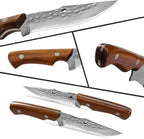 Meat Cleaver with Leather Sheath, Hand Forged Kitchen Utility Knife, 4.3" - Damascus Steel Blade for Cutting Meat, BBQ Brisket Knives for Home Outdoor Camping, Full Tang
