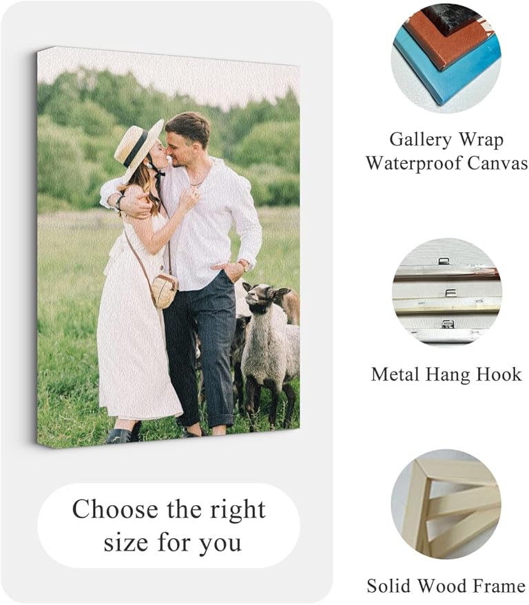 Jovivi Custom Canvas Prints with Your Pictures - Personalized Photos Print,Wall Art Poster Canvas Printing Customized Photo Gifts for Wedding Family Pets Home Office Decor Frame 16x12