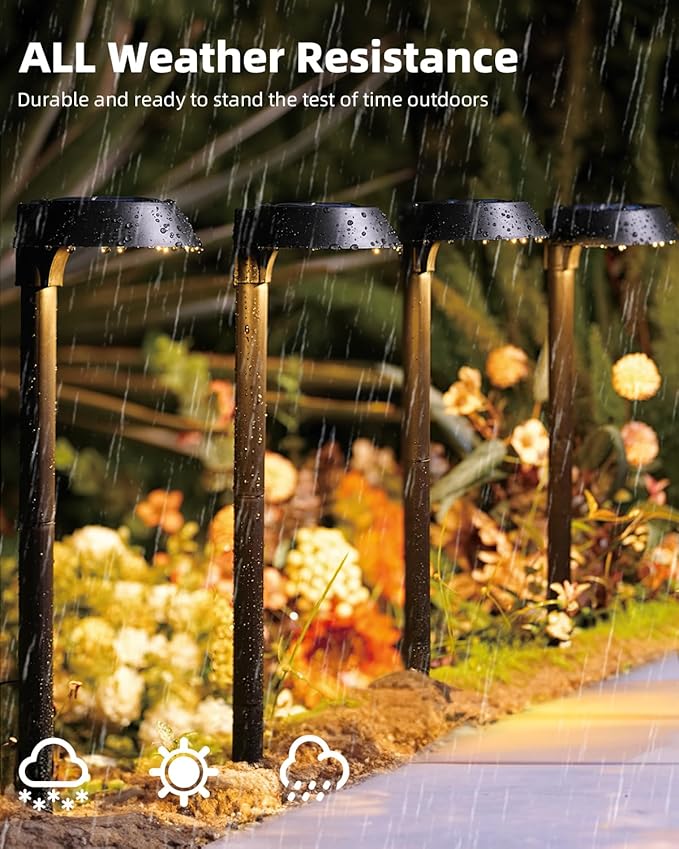 Solar Lights Outdoor Waterproof, LED Solar Pathway Lights Outdoor Garden Landscape Lighting for Walkway Driveway, Auto On/Off, 6 Pack
