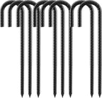 12 Inch Rebar Stakes, 8 Pack J Hook Heavy Duty Ground Stakes for Canopy Tent Trampoline and Chain Link Fence Rust Proof Coated Steel Ground Stakes Ground Anchors (Black)