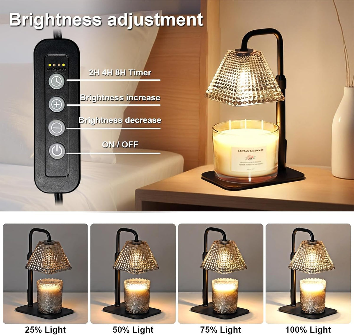 Candle Warmer Lamp with Timer Dimmer Adjustable Height,Electric Dimmable Wax Warmer for Scented Jar Candles,Mom Birthday Gifts for Women,House Warming Gifts New Home Bedroom Decor,Black