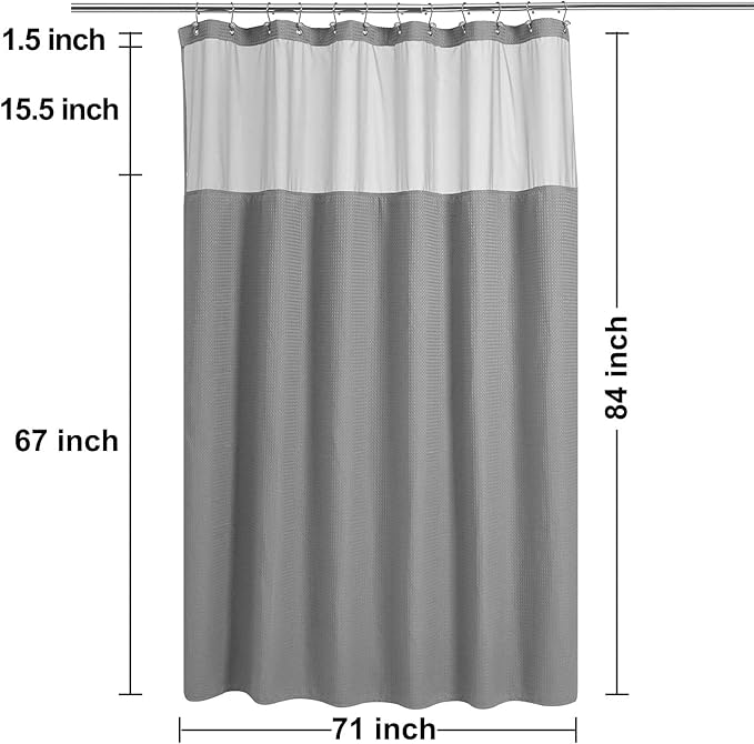 N&Y HOME Extra Long Waffle Weave Shower Curtain with Snap-in Fabric Liner Set, 12 Hooks Included - 71" x 84", Hotel Style, Mesh Top Window, Machine Washable & Water-Repellent - 71x84, Gray