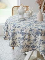 Pastoral Round Tablecloth - 48 Inch Dia. - Beige Linen Table Cloth - Washable Table Cover with Dust-Proof Wrinkle Resistant for Restaurant, Picnic, Indoor and Outdoor Dining, Floral (Dark Blue)