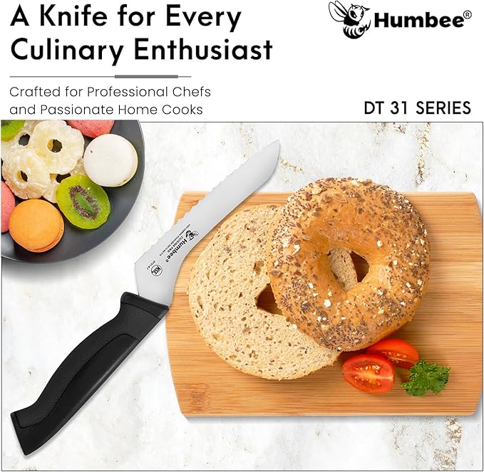 6-Inch Offset Serrated Bread Knife, Premium High Carbon Stainless Steel Blade Knife for Bread with Ergonomic Handle, NSF Certified, DT-31 Series, Black