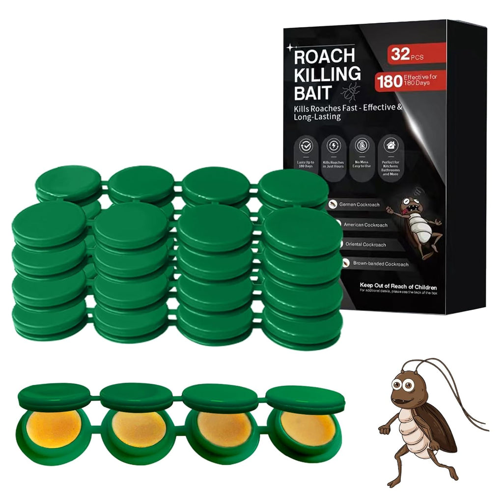 32 Pack Cockroach Gel Bait, Highly Effective Roach Killer Indoor Infestation Solution, Fast Acting Cockroach Killer Indoor Home Kitchen Use, Easy to Apply & No Mess Roach Bait, Long-Lasting