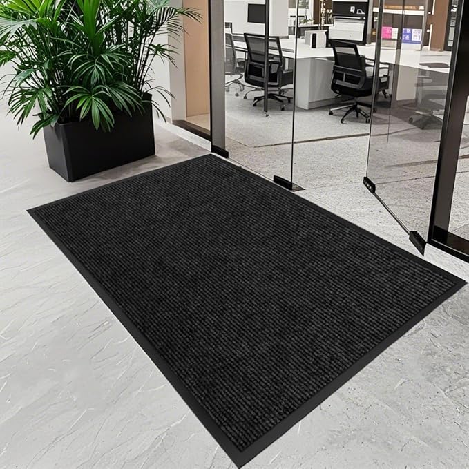 Outdoor Entry Rubber Rug, 6'x2' Commercial Heavy Duty Rubber Large Exterior Door Mat, Industrial Non-Slip Waterproof Welcome Floor Mats for Garage, Kitchen, Patio, Black 72" x 24"