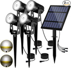 T-Sun Solar Spotlights - 4-in-1 Outdoor Waterproof Auto ON/OFF Solar Lights for Garden, Yard, Driveway, Pool Area (White)