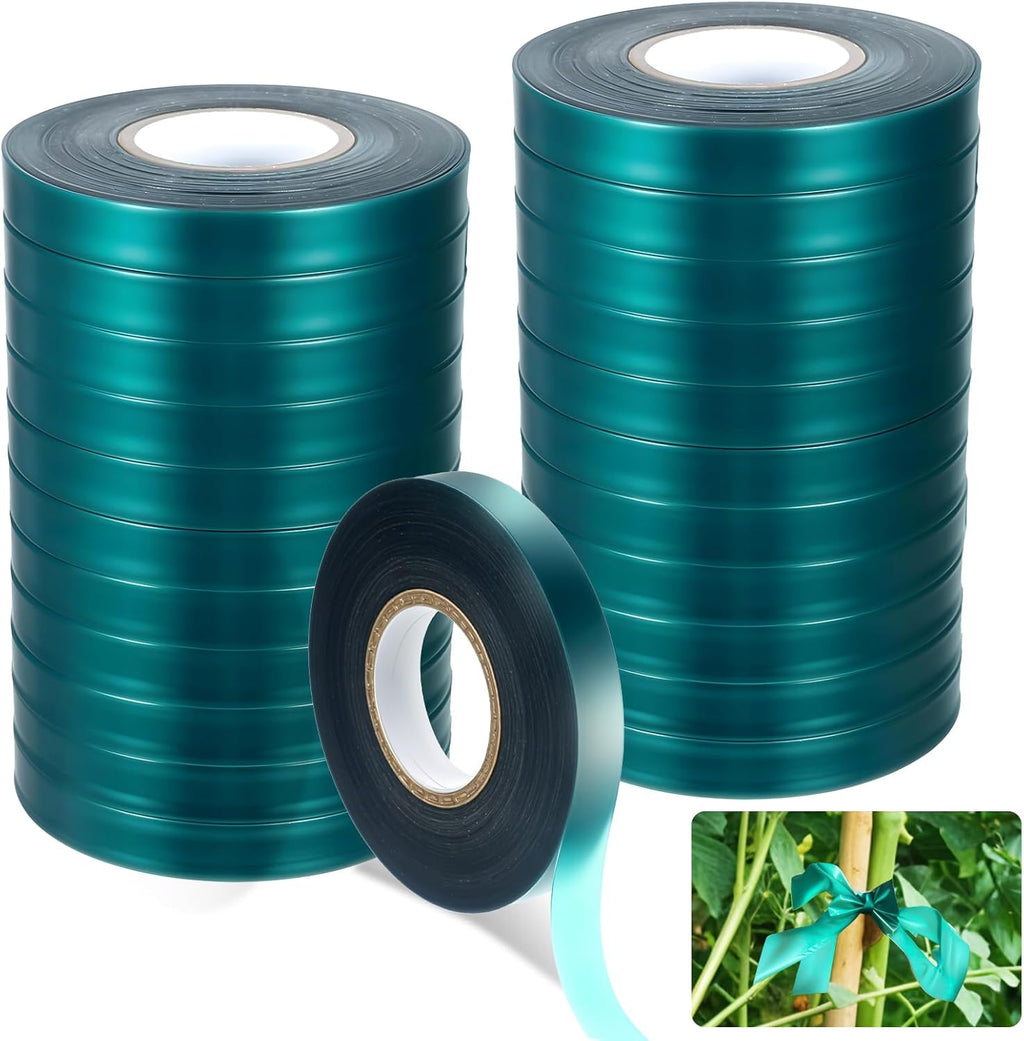 24 Pcs Stretch Tie Tape, 150 Feet x 1/2" Wide Reusable Garden Plant Ties Green Tapes for Plants, Thick Garden Vinyl Stake Ribbon for Branches Flowers Tomatoes Indoor/Outdoor/Greenhouse