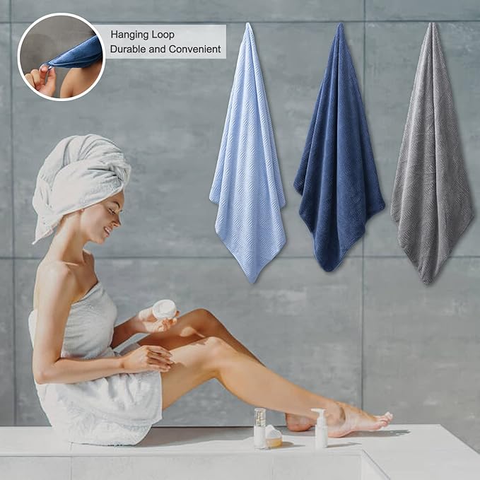 4 Piece Oversized Bath Towels Set 35x70 Inches, Navy Extra Large Soft Bath Sheet Chair Towels 600 GSM Highly Absorbent Quick Dry Towels Set for Bathroom Hotel Spa