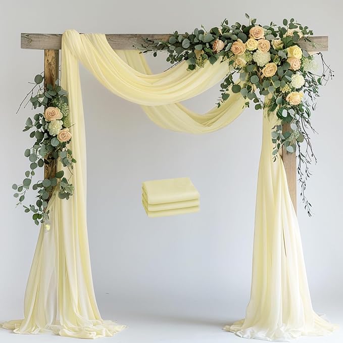 Wokceer Beige Wedding Arch Draping Fabric Backdrop 3 Panels 28.7" X 20FT Sheer Drapes Fabric for Wedding Arbor Ceremony Party