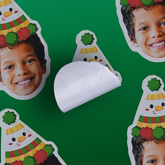 CALLIE Personalized Christmas Stickers with Custom Name, Waterproof Custom Christmas Name Tags Stickers, Peel and Stick Christmas Gift Tags (Santa Hat Face Photo)