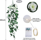 RECUTMS Artificial Plants Hanging 2Pieces 3.3Ft Rose Plant Flowers Vines Wedding (White)