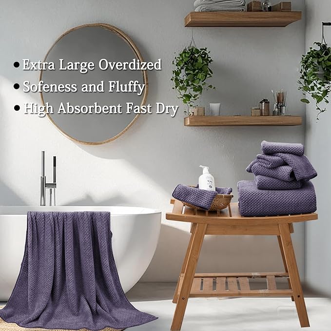 Extra Large Bath Towels Set 35x70 Inches - Purple Luxury 600 GSM Oversized Bath Sheet Towel,Ultra Soft Microfiber - Quick Dry,Highly Absorbent Shower Towels Spa Hotel Bathroom Towel Set (4-Pack)