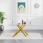 51.18" Glass Dining Table for 4-6, Dining Room Table with Clear Tempered Glass and Gold Metal Legs, Modern Rectangular Kitchen and Dining Room Dinner Table for Kitchen
