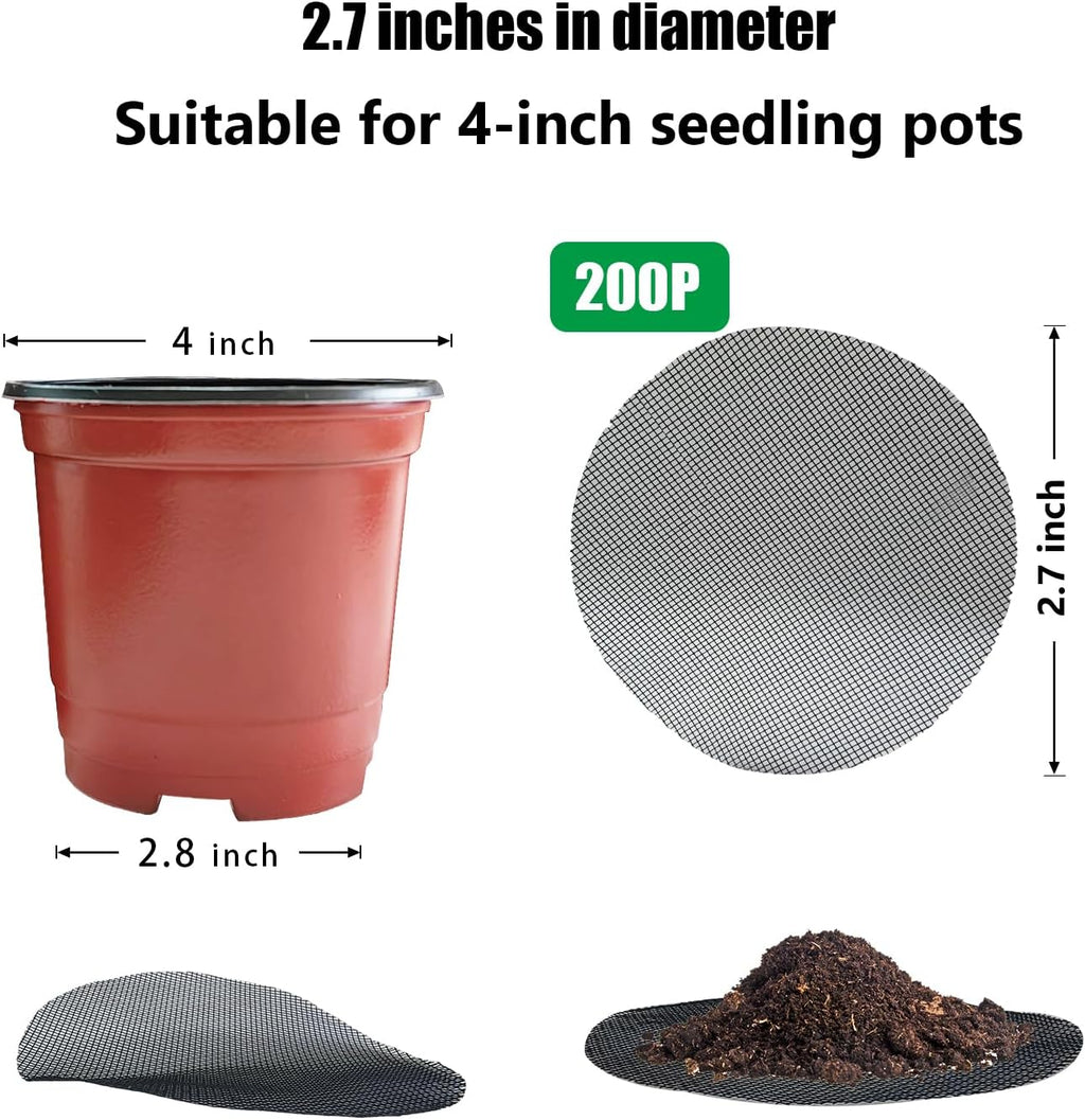 200 Pack 68MM, 2.7 inch Round Mesh Nets for Block Soil Leaking of 4 inch Nursery Pots(or Other Pots Bottom Around 2.7")