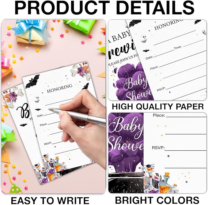 Halloween Baby Shower Party Invitations, a Baby Is Brewing Baby Shower Wizard Brewing Halloween Party Fill in Invites Cards With Envelopes (20 Count), Double Sided Design