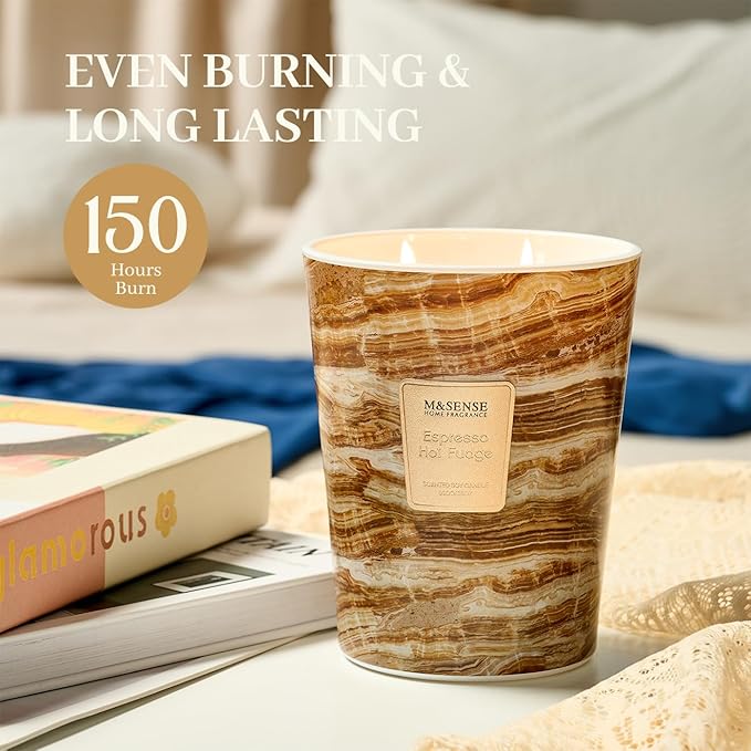 M&SENSE EspressHotFudge Scented Candles for Home, 3-Wick Highly Scented Jar Candles, Extra Large Candle 35 Oz 150 Hours Long Lasting Burning, Relaxing Aromatherapy Candle for Stress Relief, Meditation