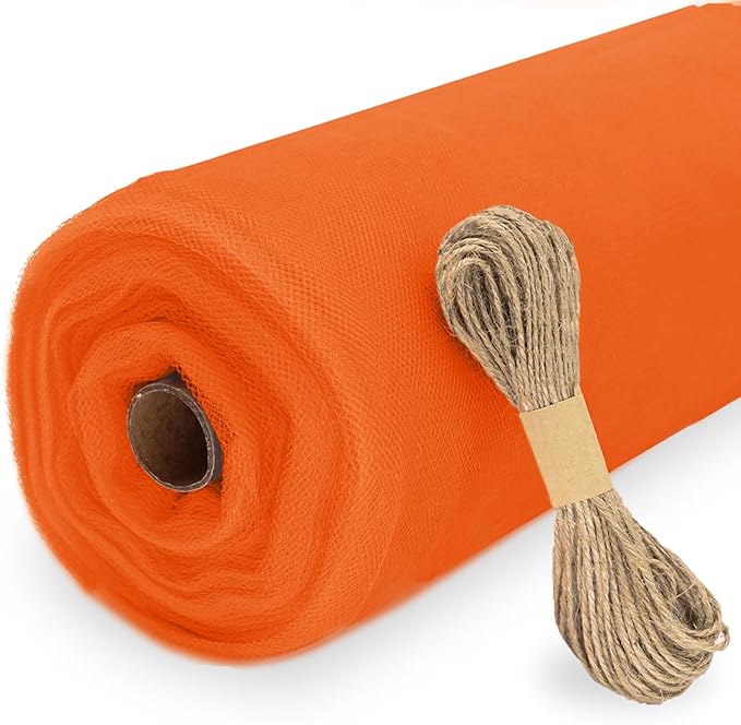Orange Tulle Fabric Roll, 54" x 40 Yards (120FT) Tulle for Halloween Decoration DIY Tutu Party Backdrop Wedding Baby Shower Table Skirts Gift Wrapping