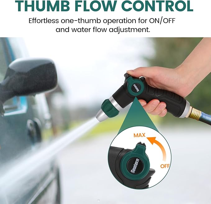 High Pressure Garden Hose Nozzle Sprayer, Heavy-Duty Metal Water Hose Nozzle with Thumb Control & Adjustable Jet for Car Washing, Patio Cleaning, Lawn & Plant Watering