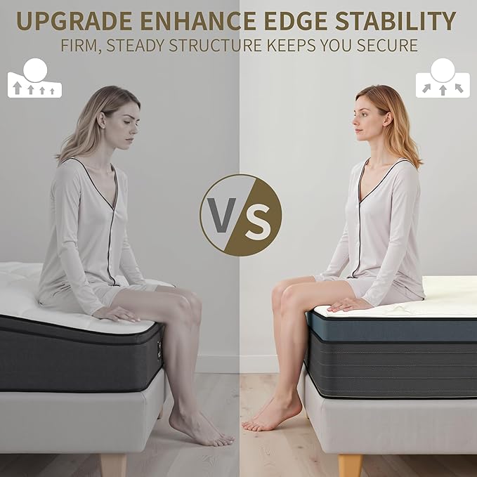 Twin Mattress, 10 Inch Twin Size Mattress in a Box, Hybrid Gel Memory Foam Individual Pocket Springs Matress, Breathable and Fiberglass, Medium Firm Feel, Strong Edge Support, Compact Box Delivery
