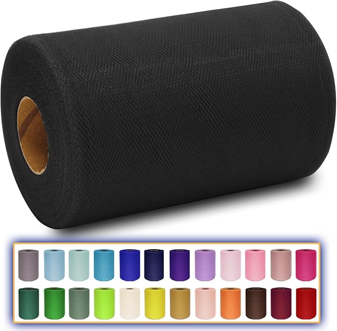 Black Tulle Fabric Roll 6 Inch X 300 FT (100 Yards) Matte Tulle Ribbon Netting Mesh Spool for DIY Tutu Skirt Wedding Bow Gift Wrapping Baby Shower Christmas Party Halloween Decorations